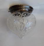 Flush large acid etched-glass ornate ceiling fitting in antique finish 