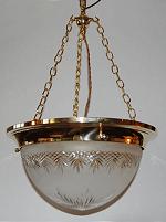Large hanging lamp with cut-frosted glass bowl