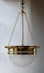 Large hanging lamp with cut-frosted glass bowl