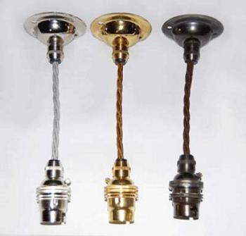 Large spun brass shade with cord-grip ceiling lamp
